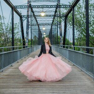 ALYCE PARIS ROSEWATER PINK SZ 4 BEADED TULLE TWO PIECE FORMAL GOWN